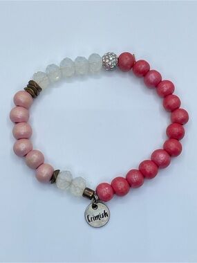 Erimish Pink Wood Acrylic Beaded Stretch Bracelet Boho Stackable Statement